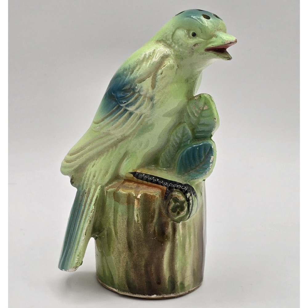 Vintage Bird on Stump Salt and Pepper Shakers‎ Green Chadwick Japan Single